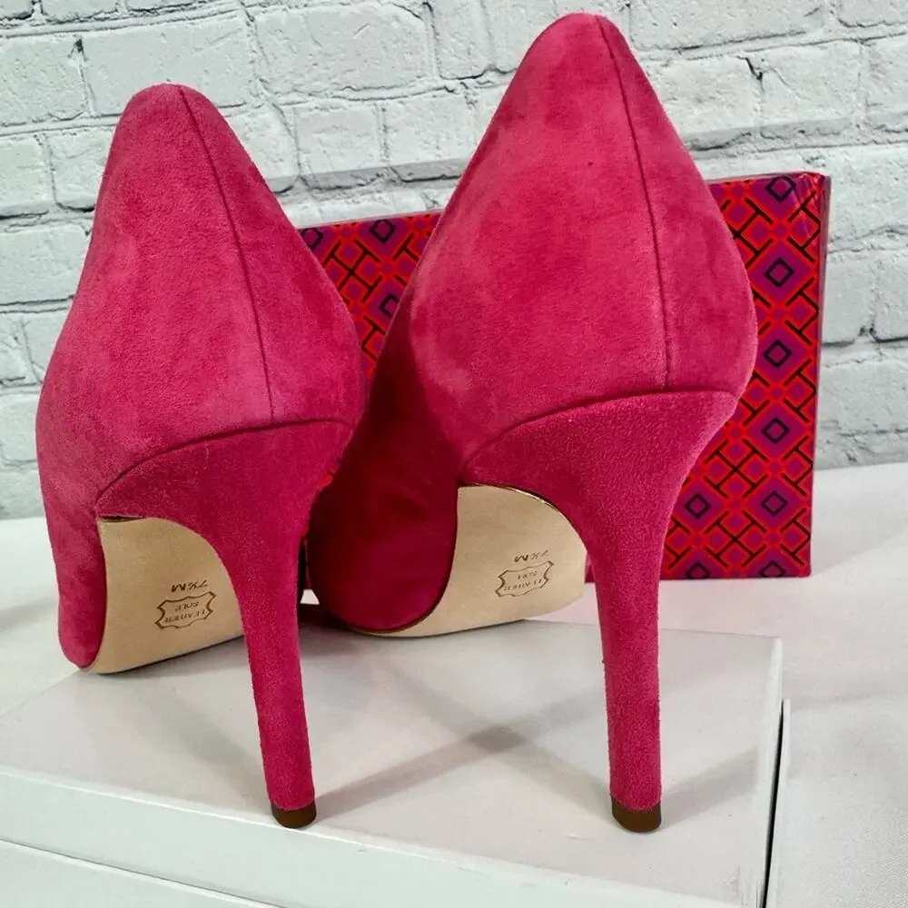 #TORY BURCH Elana 85mm Pump Kid Suede Pink Size 7.5